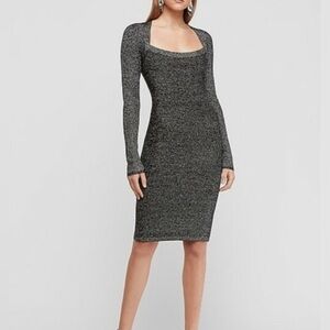 Metallic Knit Long Sleeve Dress